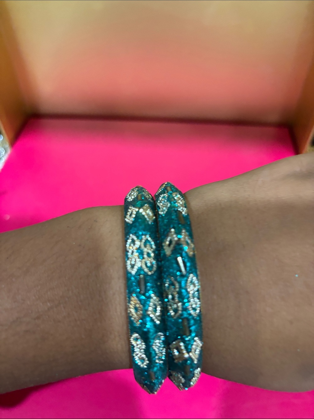 Teal and Gold Women's Decorative Bangle Bracelets